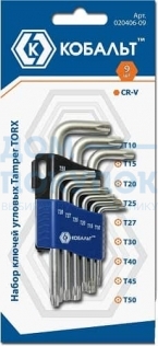 Набор ключей угловых Tamper TORX КОБАЛЬТ 020406-09