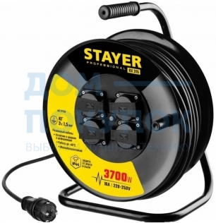 Удлинитель на катушке STAYER RX 315, 30 м, 3700 Вт, 4 гнезда 55077-30