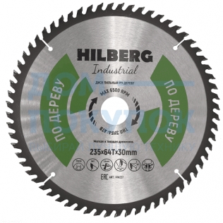 Диск пильный Hilberg Industrial Дерево (235x30 мм; 64Т) TRIO-DIAMOND HW237